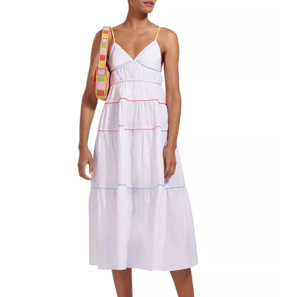 STAUD White Midi Dress with Multicolor Accents